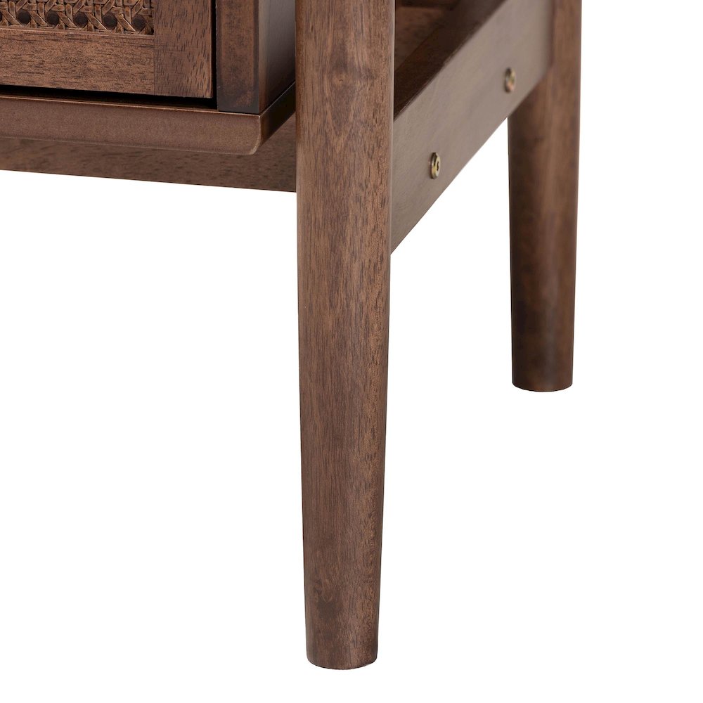 Studio Alyssa Japandi Walnut Brown Wood 2-Drawer Nightstand Woven with Rattan