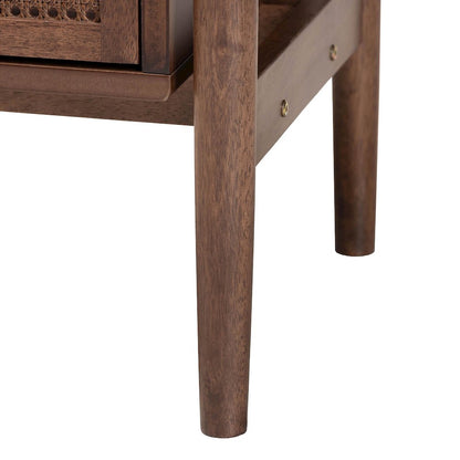 Studio Alyssa Japandi Walnut Brown Wood 2-Drawer Nightstand Woven with Rattan