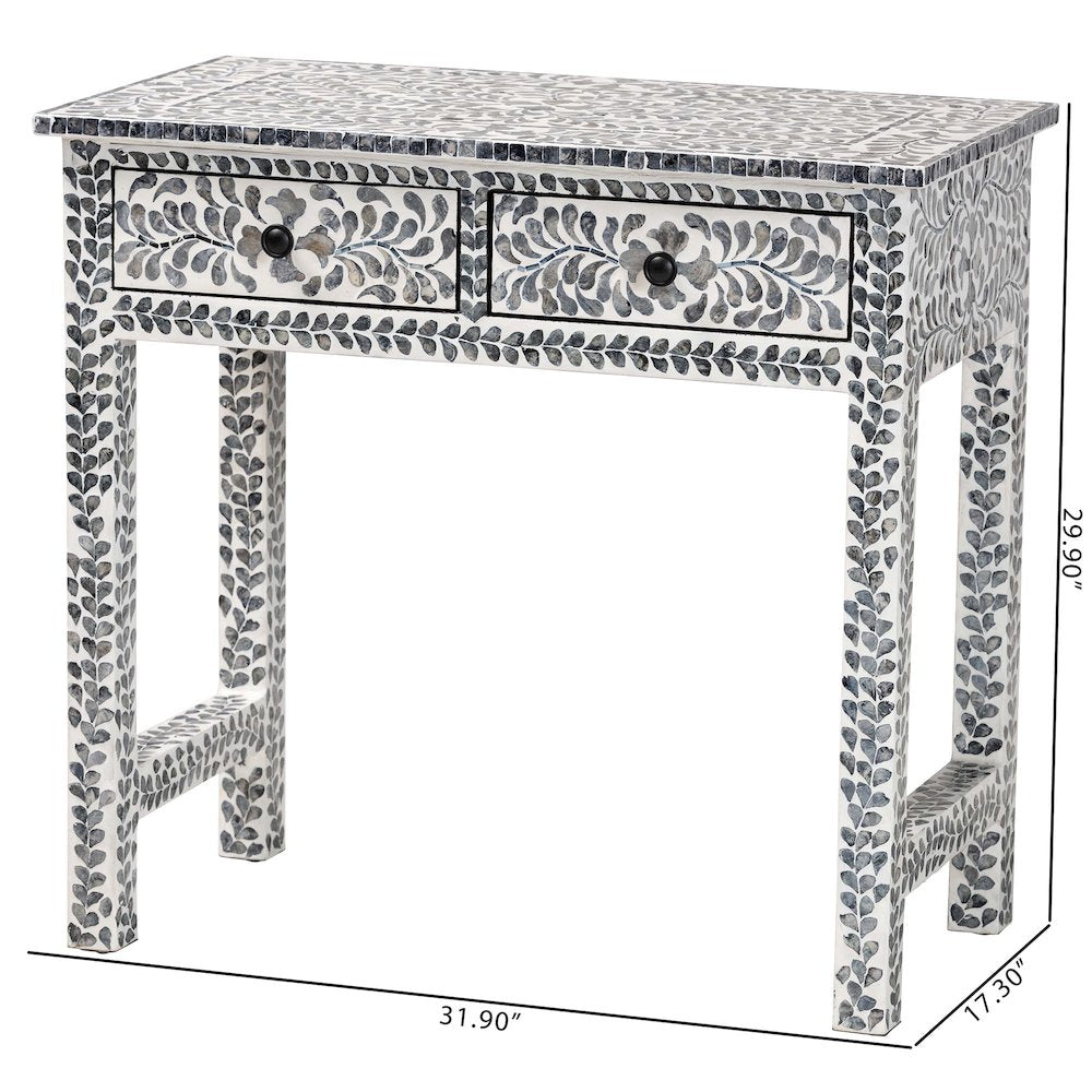 Diata Coastal Black and White Mother of Pearl Capiz Shell 2-Drawer Console Table