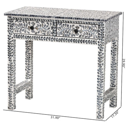 Diata Coastal Black and White Mother of Pearl Capiz Shell 2-Drawer Console Table