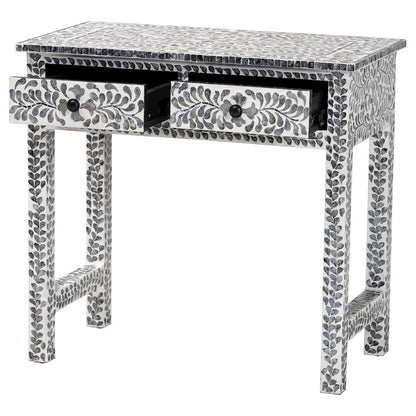 Diata Coastal Black and White Mother of Pearl Capiz Shell 2-Drawer Console Table