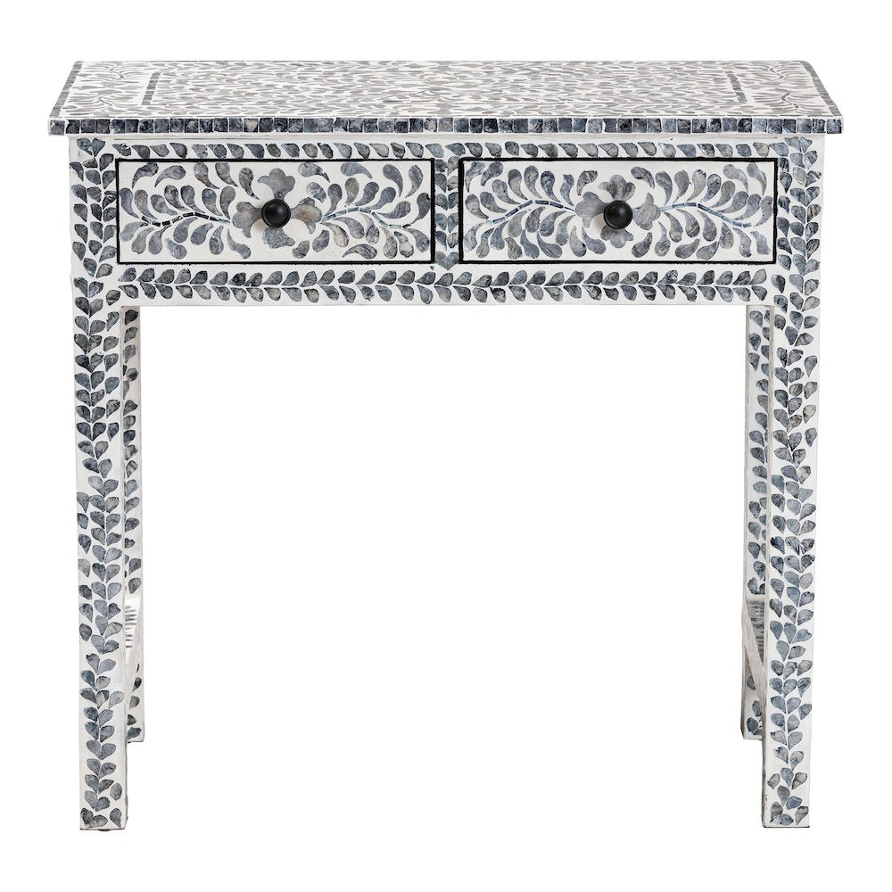 Diata Coastal Black and White Mother of Pearl Capiz Shell 2-Drawer Console Table
