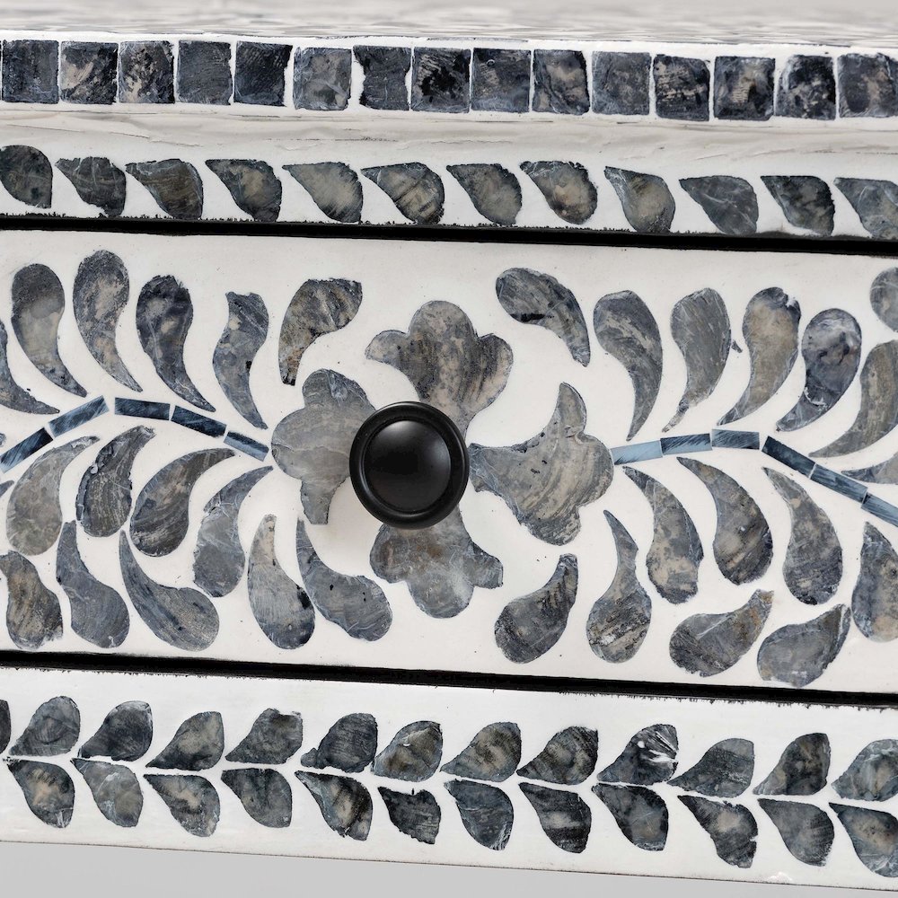 Diata Coastal Black and White Mother of Pearl Capiz Shell 2-Drawer Console Table