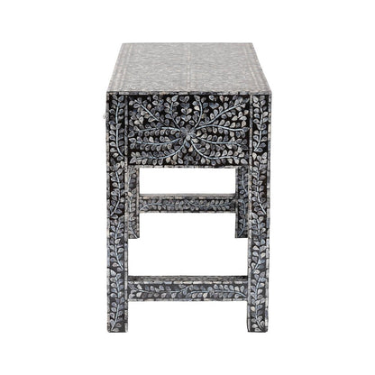 Elara Coastal Black and White Mother of Pearl Capiz Shell 3-Drawer Console Table