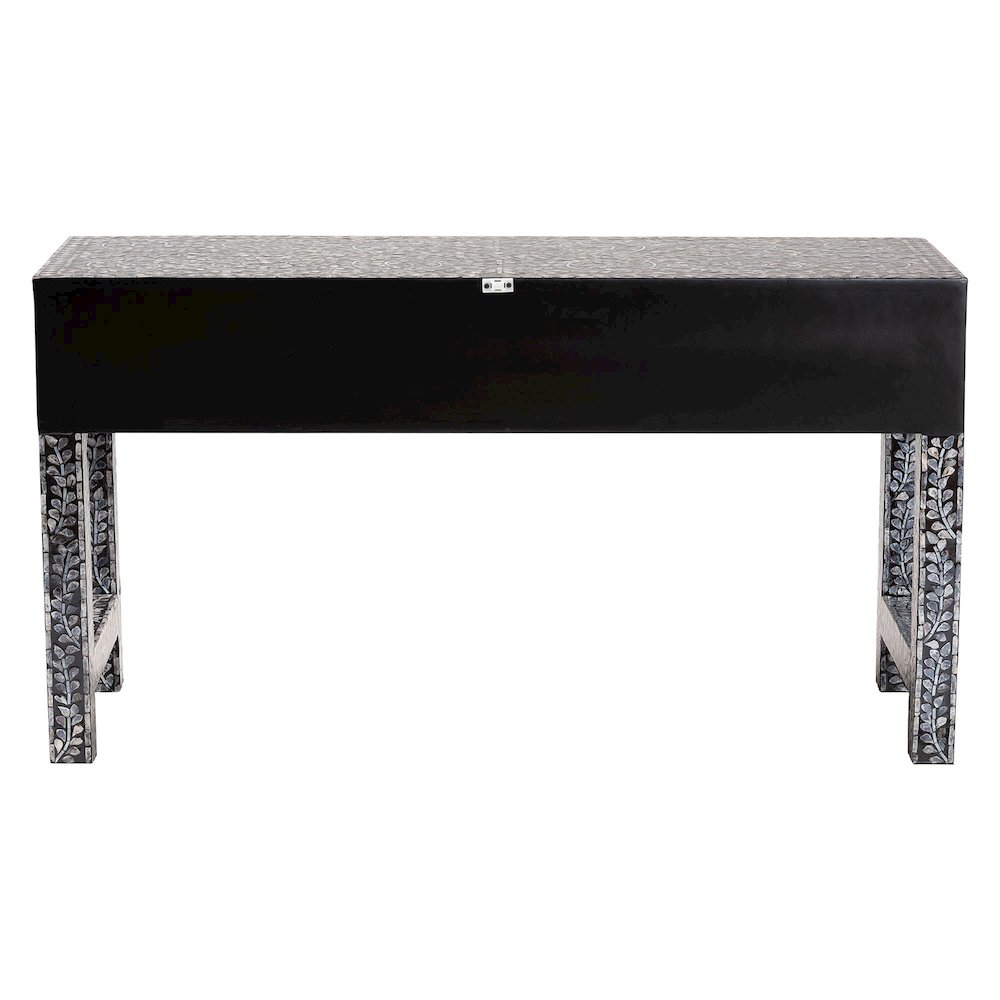 Elara Coastal Black and White Mother of Pearl Capiz Shell 3-Drawer Console Table