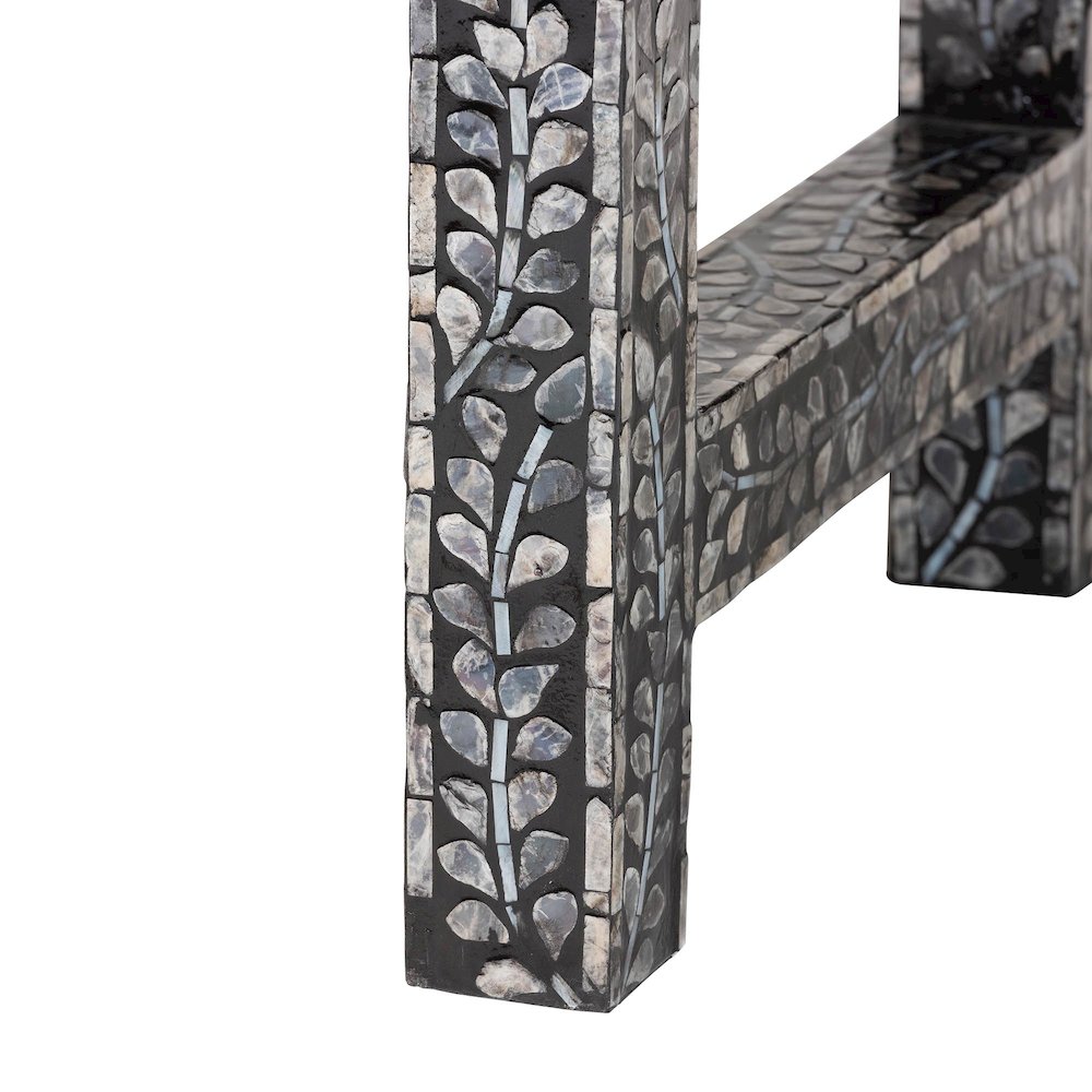 Elara Coastal Black and White Mother of Pearl Capiz Shell 3-Drawer Console Table