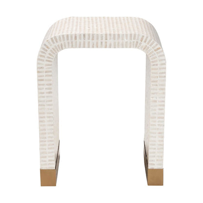 Carlyn Coastal Beige and White Mother of Pearl Capiz Shell End Table