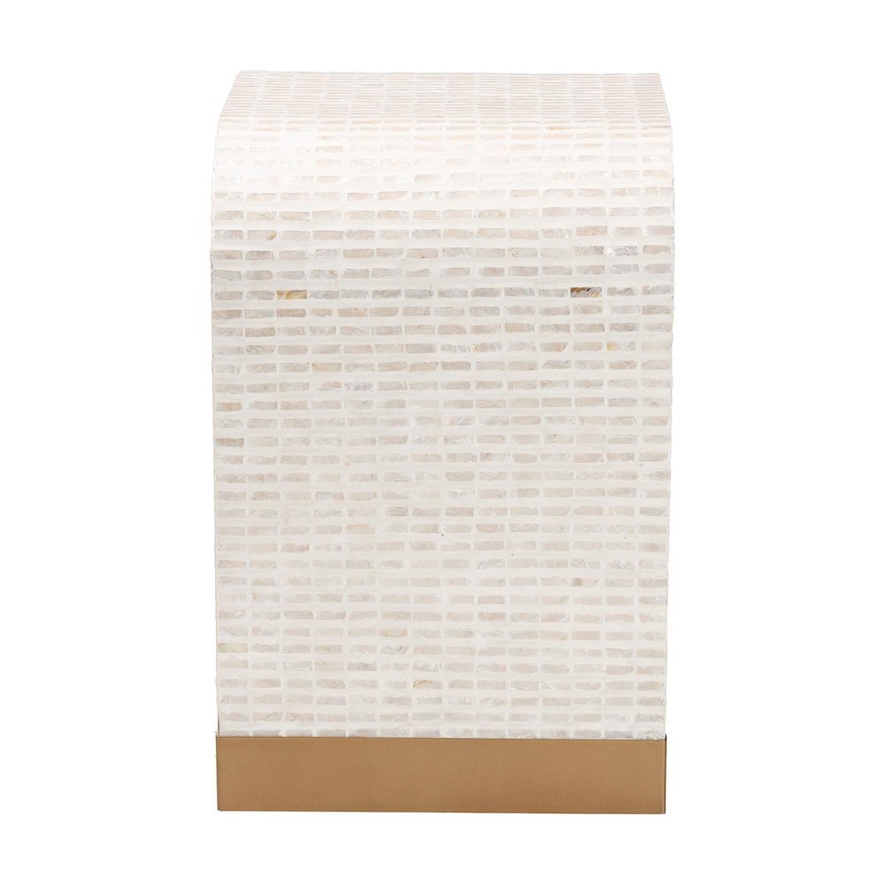Carlyn Coastal Beige and White Mother of Pearl Capiz Shell End Table