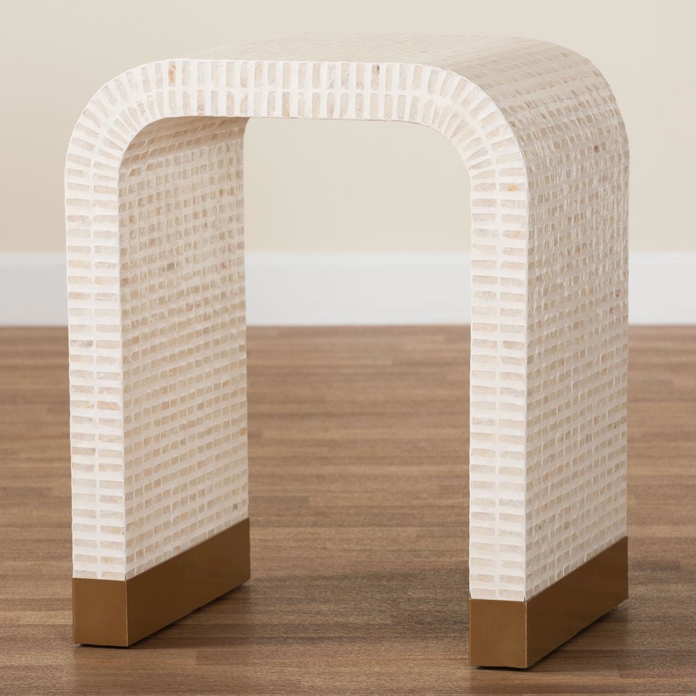 Carlyn Coastal Beige and White Mother of Pearl Capiz Shell End Table