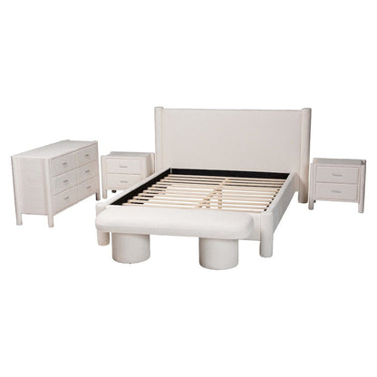 Laria Modern White Teddy-Bear Fabric Queen Size 5-Piece Bedroom Set