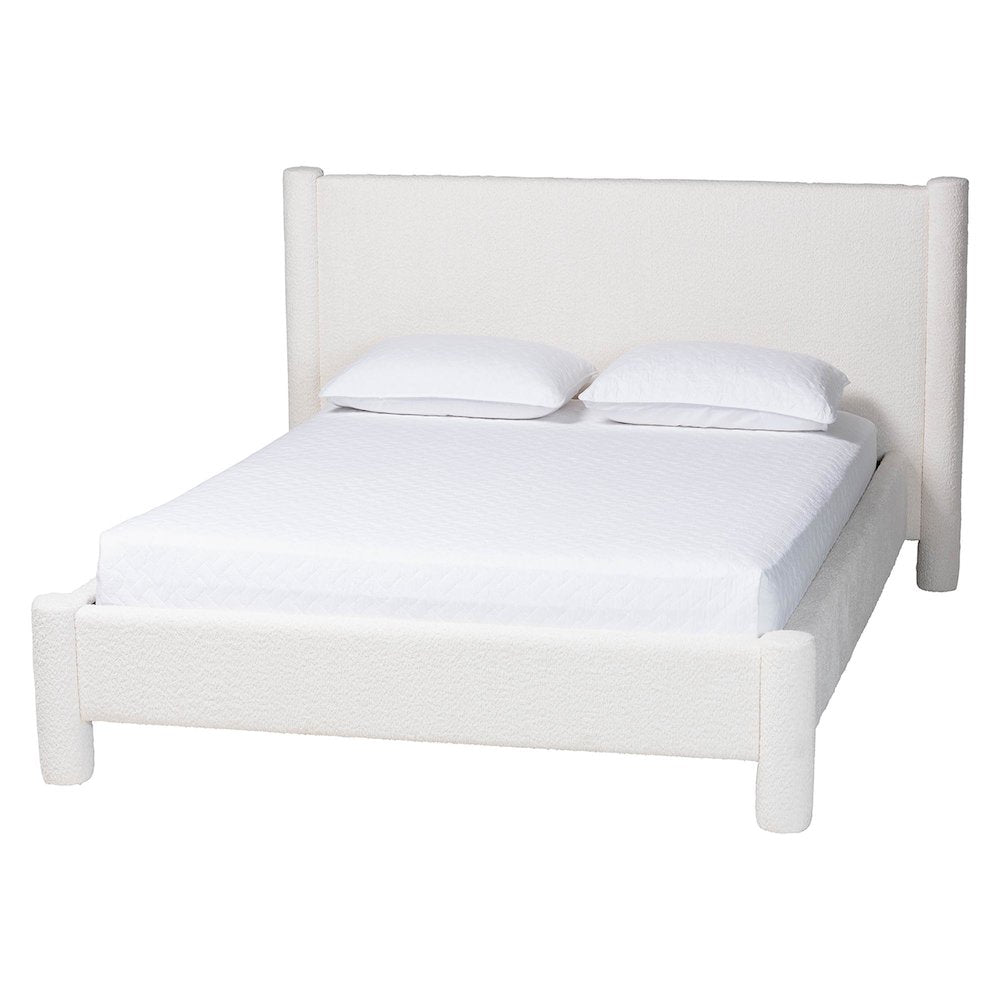 Laria Modern White Teddy-Bear Fabric Queen Size 5-Piece Bedroom Set
