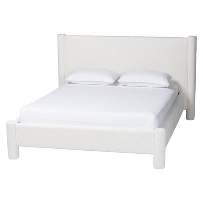 Laria Modern White Teddy-Bear Fabric Queen Size 5-Piece Bedroom Set