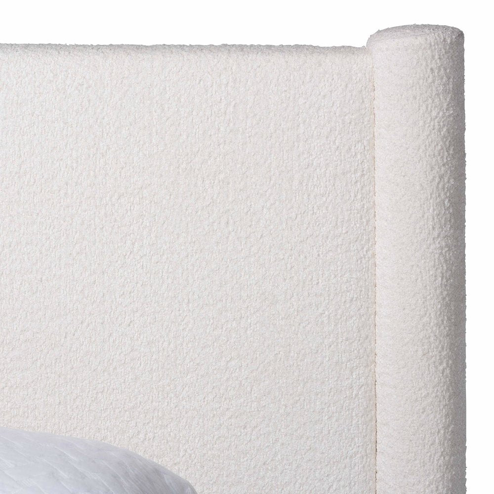 Laria Modern White Teddy-Bear Fabric Queen Size 5-Piece Bedroom Set