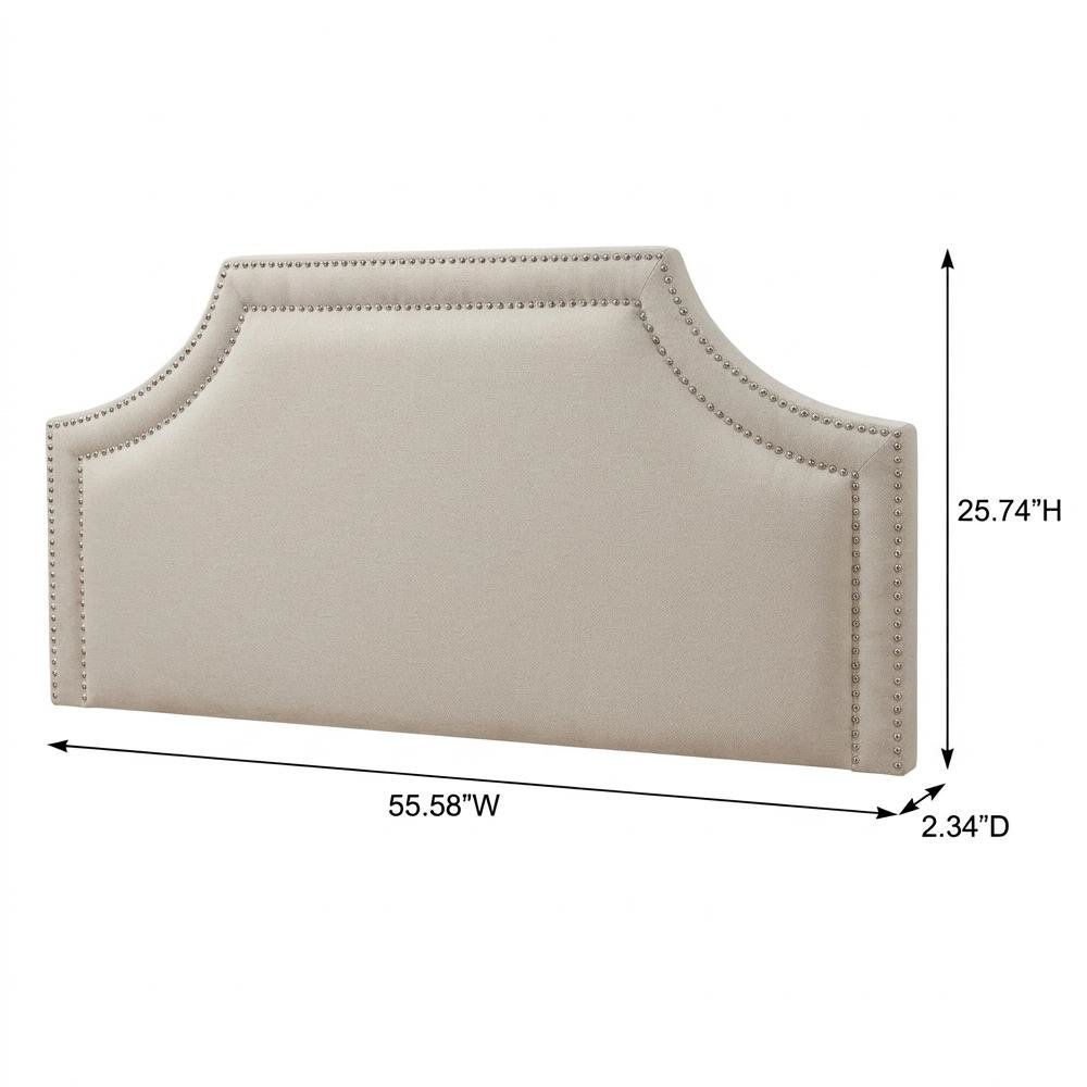 Grayish Beige Upholstered Headboard, Foam Padding, MDF Frame for Full Size Bed