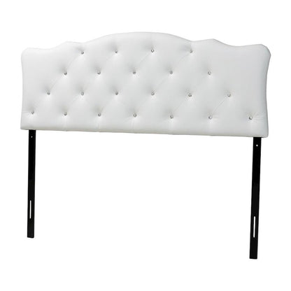 White Faux Leather Headboard, Button-Tufted Scalloped Design, Hardwood Frame