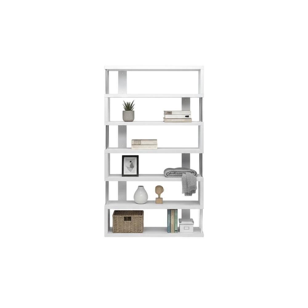 White Modern 6-Shelf Bookcase, Engineered Wood Construction, Transitional Style