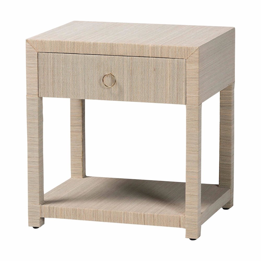 Nata Bohemian Woven Natural Grasscloth 1-Drawer Nightstand