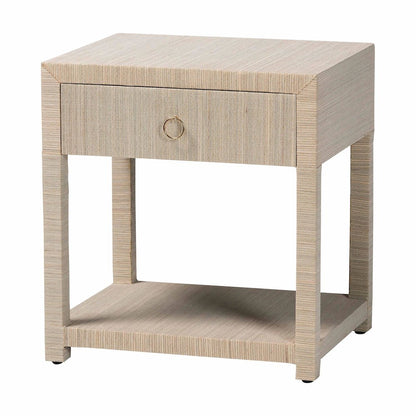 Nata Bohemian Woven Natural Grasscloth 1-Drawer Nightstand