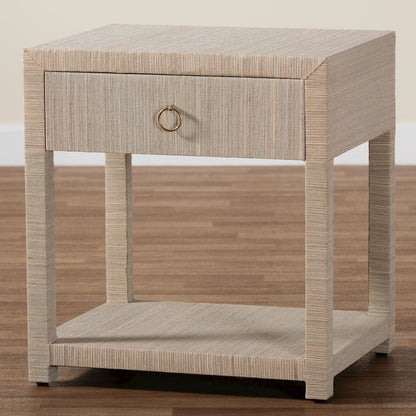Nata Bohemian Woven Natural Grasscloth 1-Drawer Nightstand