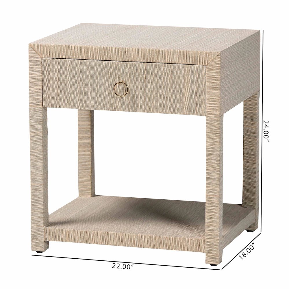 Nata Bohemian Woven Natural Grasscloth 1-Drawer Nightstand