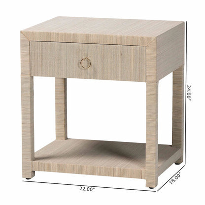 Nata Bohemian Woven Natural Grasscloth 1-Drawer Nightstand
