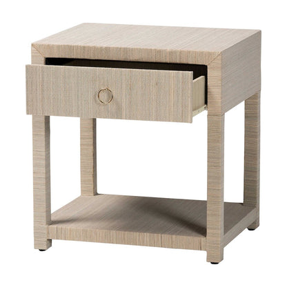 Nata Bohemian Woven Natural Grasscloth 1-Drawer Nightstand