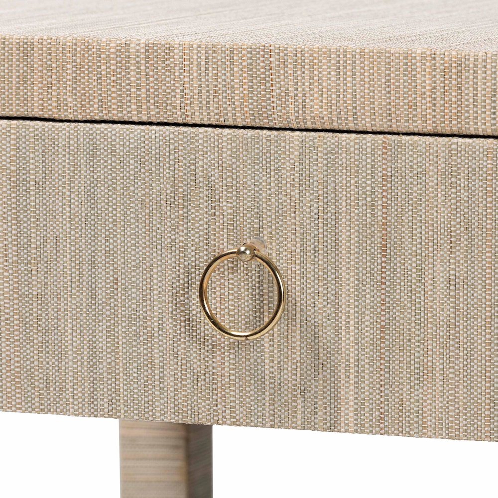 Nata Bohemian Woven Natural Grasscloth 1-Drawer Nightstand