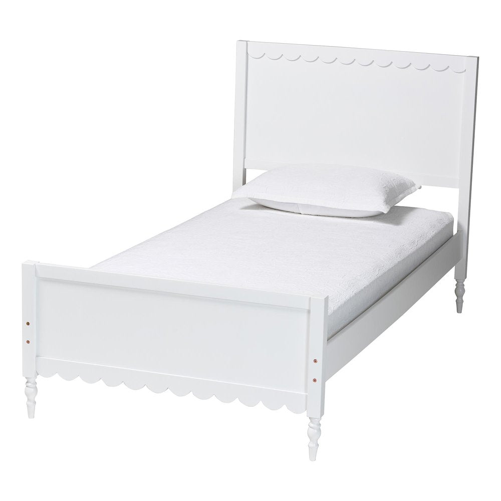 Roni Modern White Scalloped Wood 4-Piece Twin Bedroom Set with Two Nightstands