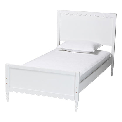 Roni Modern White Scalloped Wood 4-Piece Twin Bedroom Set with Two Nightstands