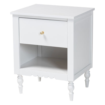 Roni Modern White Scalloped Wood 4-Piece Twin Bedroom Set with Two Nightstands