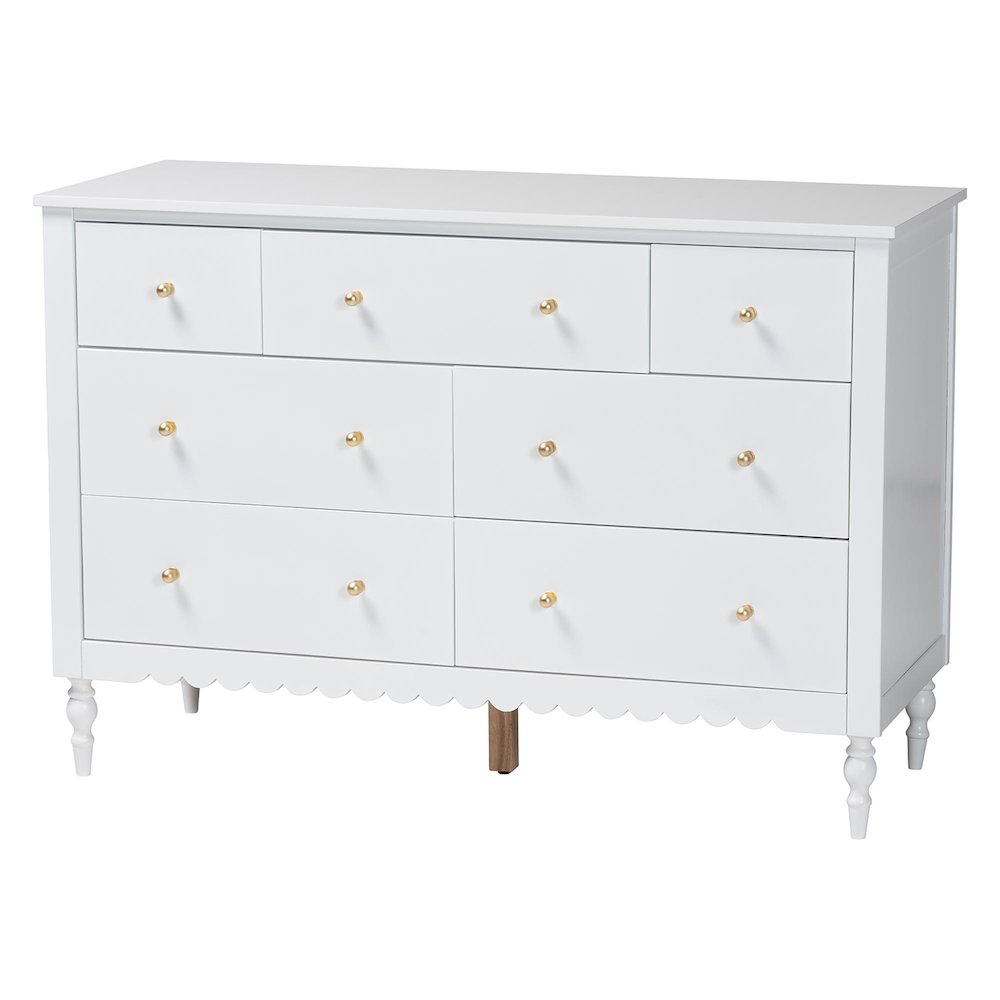 Roni Modern White Scalloped Wood 4-Piece Twin Bedroom Set with Two Nightstands