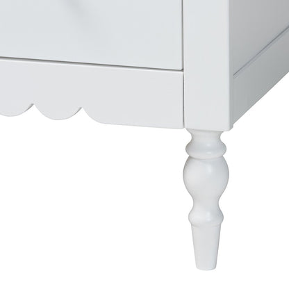Roni Modern White Scalloped Wood 4-Piece Twin Bedroom Set with Two Nightstands