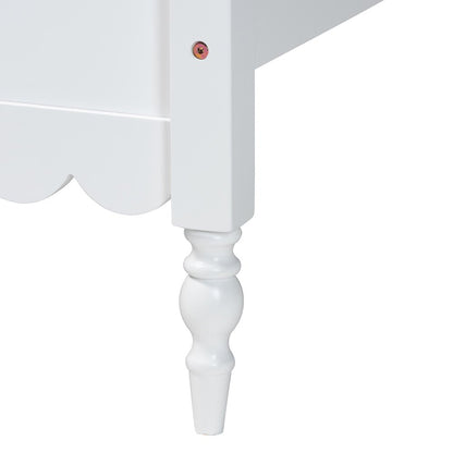 Roni Modern White Scalloped Wood 4-Piece Twin Bedroom Set with Two Nightstands