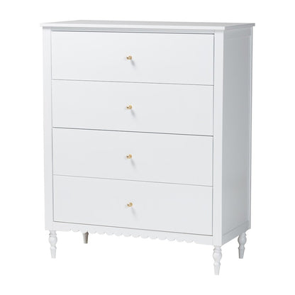 Roni Modern White Wood 4-Drawer Chest with Scalloped Edges