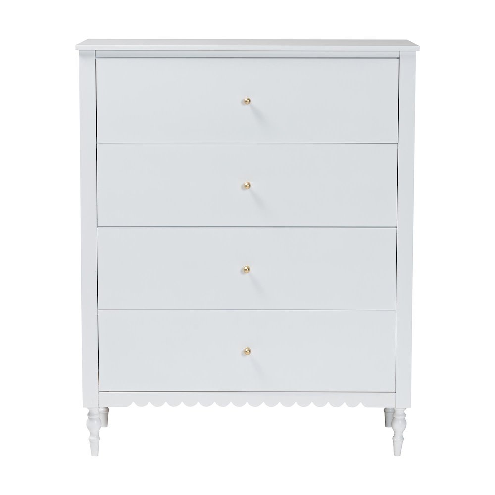 Roni Modern White Wood 4-Drawer Chest with Scalloped Edges