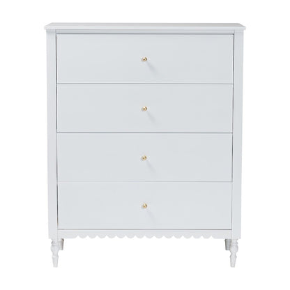 Roni Modern White Wood 4-Drawer Chest with Scalloped Edges