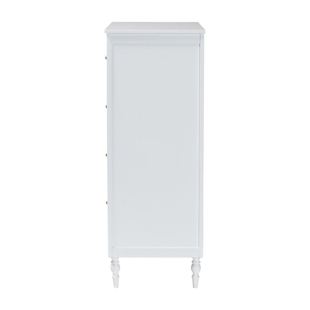 Roni Modern White Wood 4-Drawer Chest with Scalloped Edges