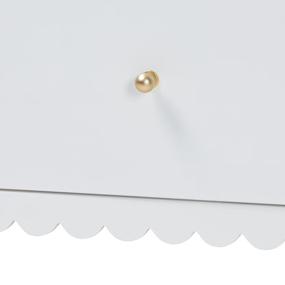 Roni Modern White Wood 4-Drawer Chest with Scalloped Edges