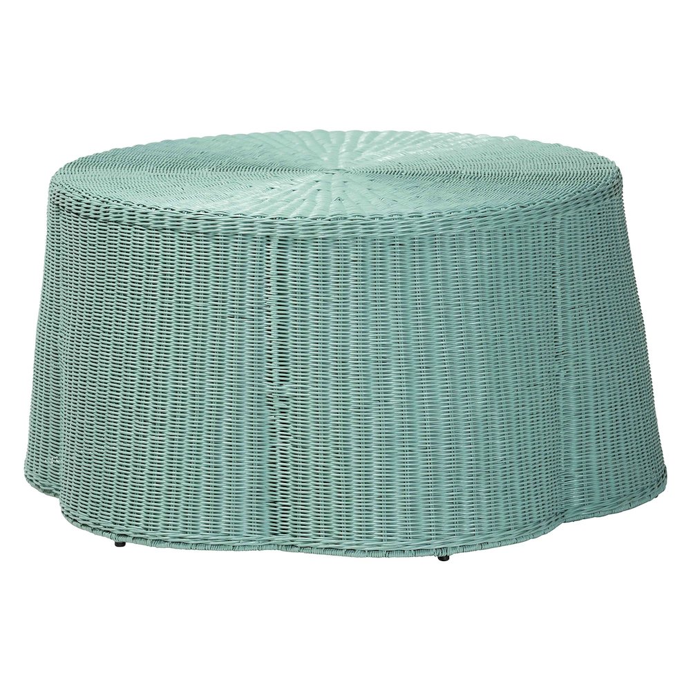 Palm Bohemian Seafoam Green Scalloped Rattan Coffee Table