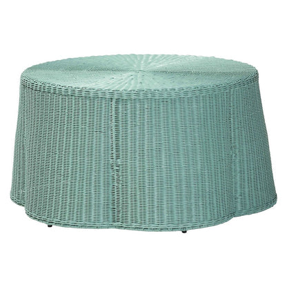 Palm Bohemian Seafoam Green Scalloped Rattan Coffee Table