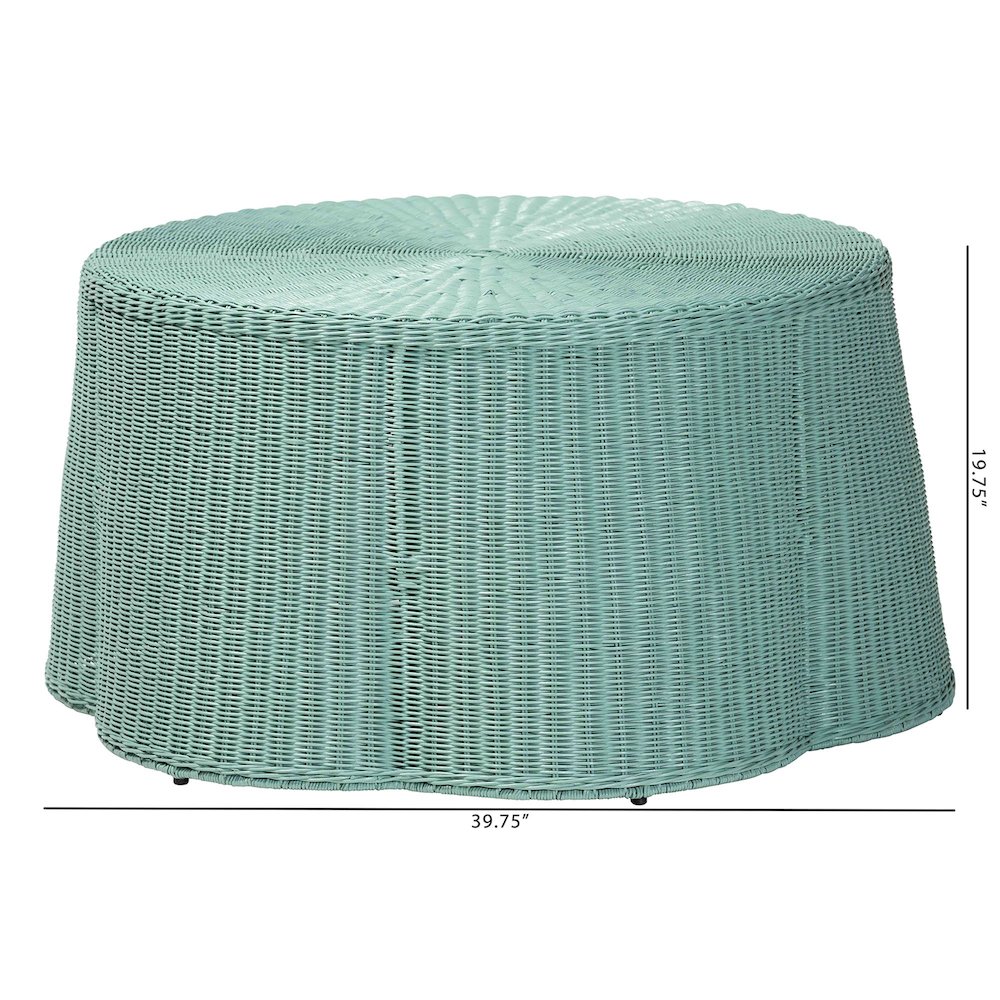Palm Bohemian Seafoam Green Scalloped Rattan Coffee Table