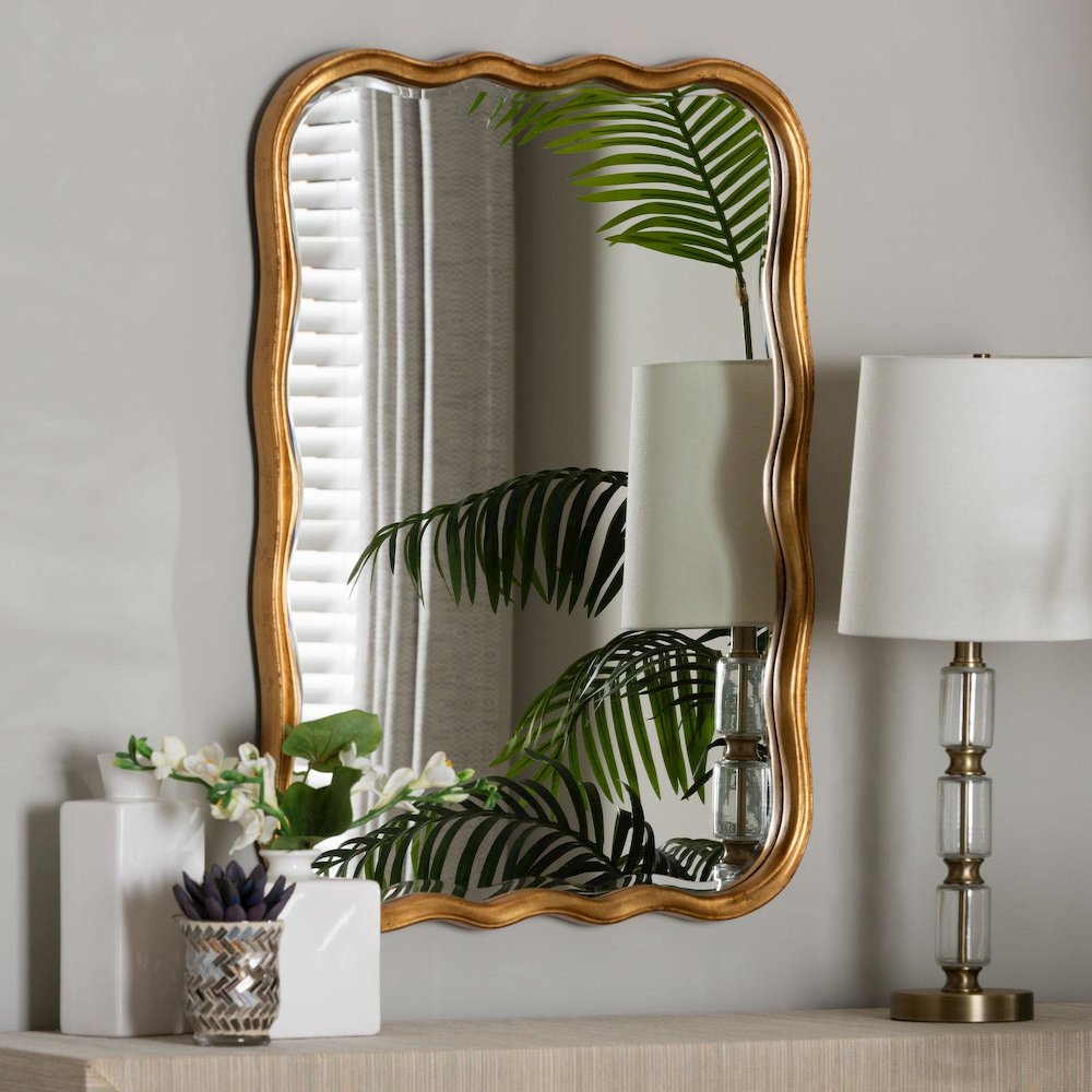 Fredrika Antique Goldleaf Scalloped Wood Accent Wall Mirror
