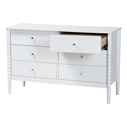 Lucera Mid-Century White Bobbin Wood 6-Drawer Dresser
