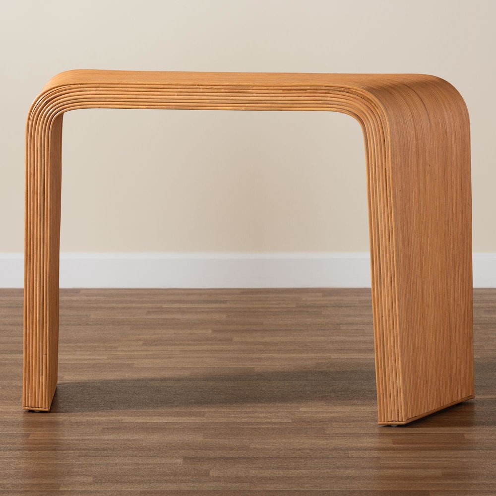 Eilis Bohemian Light Honey Fluted Rattan Waterfall Console Table
