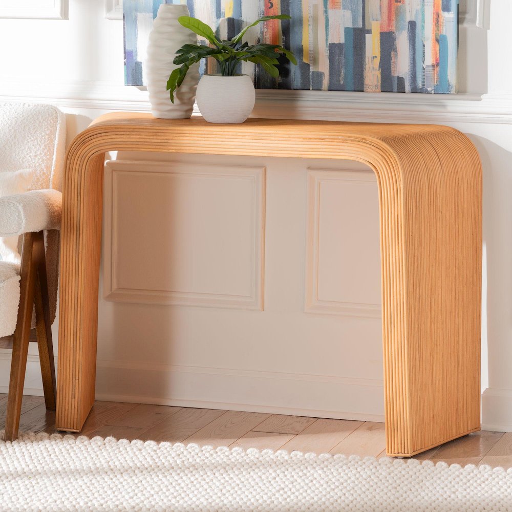 Eilis Bohemian Light Honey Fluted Rattan Waterfall Console Table