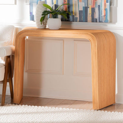 Eilis Bohemian Light Honey Fluted Rattan Waterfall Console Table