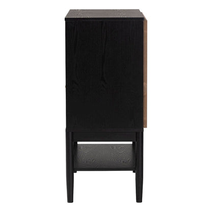 Shirin Mid-Century Beige Fabric and Black Wood 3-Drawer Chest