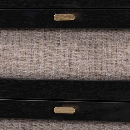 Shirin Mid-Century Beige Fabric and Black Wood 3-Drawer Chest
