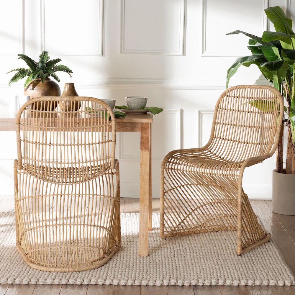 Rosalba Bohemian Light Honey Rattan S-Curve Dining Chair