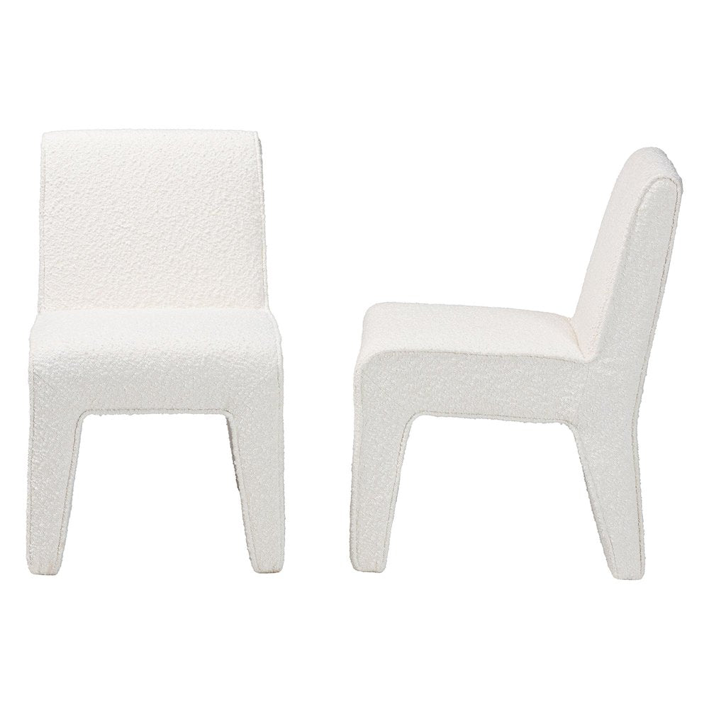 Helios Boucle Dining Chair Set of 2 - Modern Armless Upholstered Accent Chair